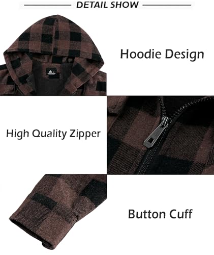 Image of SCODI Mens Flannel Hooded Jacket Fleece Sherpa Lined Zip Up Plaid Hoodies