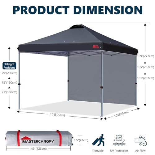 Image of MASTERCANOPY 10x10 Durable Pop Up Canopy Tent with 1 Sidewall, Black