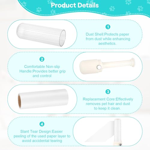Fusselrolle, Extra Klebrige Fusselroller, Mini Tragbar Lint Roller zur Entfernen von Katzenhaaren, Hundehaaren von Kleidung, Sofas und Betten - 30 Blatt/Rollen (7 Rollen mit 1 Abroller)