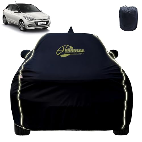 Image of Reflector Waterproof Car Cover for Hyundai Elite I20 with Mirror & Antenna Pocket | All Weather Protection | Washable Fabric | Black Color