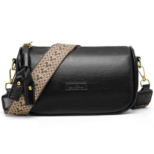 GEMIU Crossbody Bag, Black Handbag Shoulder Bag with Zipper Closure, Small Purse with 2 Removable Straps, Purses for Women Trendy for Travel