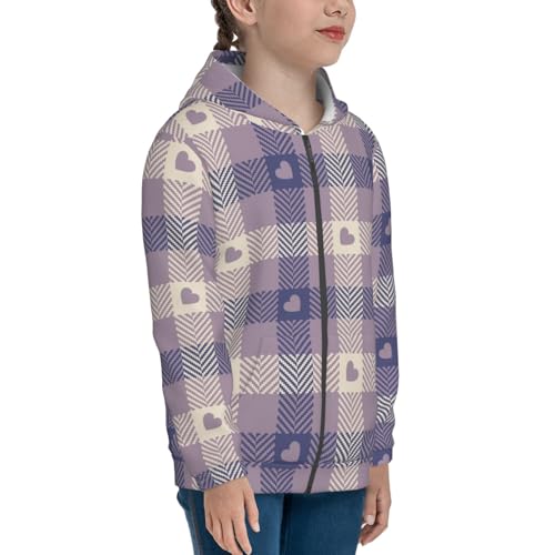 Heart Check Plaid Kid Hoodies Boys Zip Up Sweatshirts Girls Pullover with Pocket4