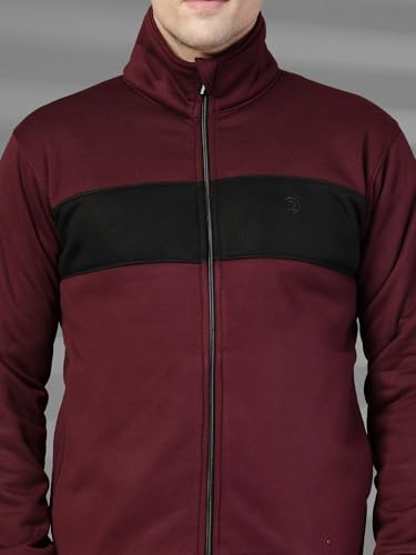 Image of CHKOKKO Mens High Neck Winter Tracksuit Full Zip Jacket with Elastic Waist Lower Warm and Soft Activewear Set for Gym Running and Casual Use Wine Black M