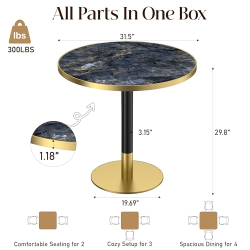 Image of 31.5 inchTulip Table, Sintered Stone Small Round Dining Tables&Metal Edge&Base | Small Modern Circle Dining Table for 2-4 Person ,Bistro Tables for Dining Room /Restaurants /Small Spaces /Marble Starry Sky