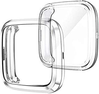 oGoDeal Compatible for Fitbit Versa 2 Screen Protector Case, Full Cover Protective Plated Bumper (Black*2)