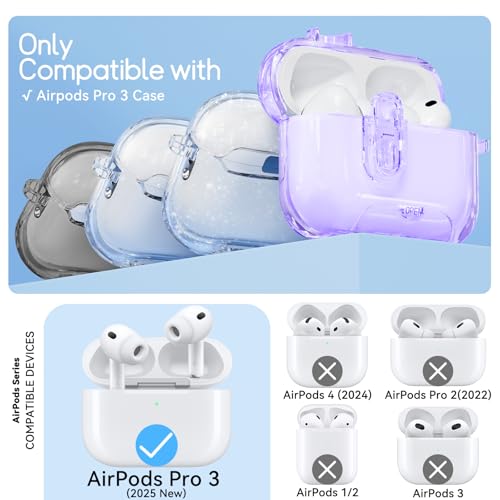 Image of for AirPods Pro 3 Case 2025 with Safety Lock,Clear Purple | Clear Case with Phone Stand & Cleaner Kit,Cute Floral Chain for Women Girls,Soft TPU Protective Cover,Shockproof
