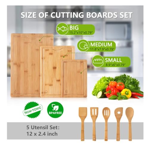 Planche à découper en bois pour légumes viande avec spatule - 3