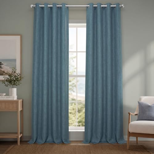 Image of HPD Half Price Drapes - Grommet Faux Linen Curtains for Living Room (1 Panel) - 50W X 108L - Textured Room Darkening Curtains for Bedroom 108 Inches Long - Drapes for Home Decor, Reverie Blue