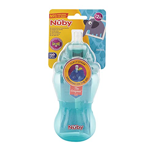 Nuby - Szczelny kubek do picia No-Spill Flip-It - kubek do picia dla dzieci - Aqua - 360 ml - 12 M+ miesięcy