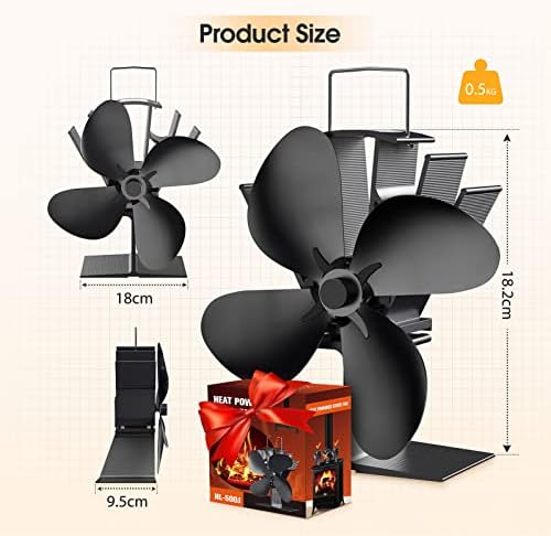 Mixtric Stove Fan, Log Burner Fan Silent Wood Burner Fans for Wood Burning Stove, Fire Fan Wood Burner with Heat Powered 4-Blade Fan Eco Friendly for Log Burner Fireplace