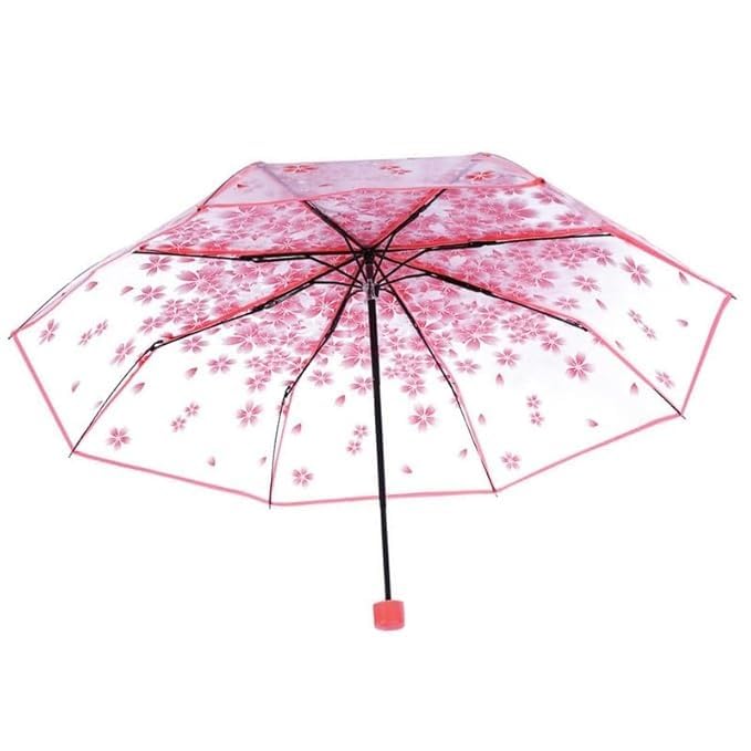 Transparent Foldable Blossom Dome Umbrella Clear Bubble Pink Accents 3 Fold Widewings Tablet Umbrella-image-21