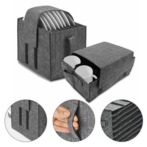 Tellerhalter Wohnmobil, Tassenhalter Wohnmobil, Filz Tellerhalter, Filz Tassenhalter Camping, Filz Geschirrhalter Tellerhalter, Camping Geschirr Aufbewahrung, für 8 Teller 6 Tasse, 2 Stück, Dunkelgrau