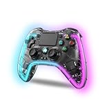 NK Controller per PS4 / PC/Android - Controller Wireless con 2-Shock, 6 assi, 2 pulsanti MACRO, 7 Modalità di Luce LED, Touchpad, Ingresso per Cuffie, Cavo di Ricarica incluso - Nero Trasparente