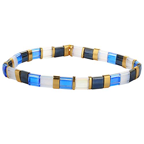 Image of KELITCH Women Stretch Bracelets Pearl Charms Tila Shell Beaded Friendship Bracelet