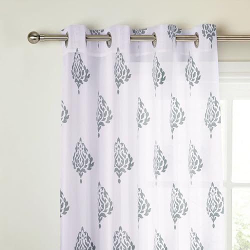 Image of Homestan 100% Cotton Block Print Long Door Curtains 9 Feet Long Set of 2 with Stainless Steel Grommets for Home Decor (9 X 4.5 Feet, Green)