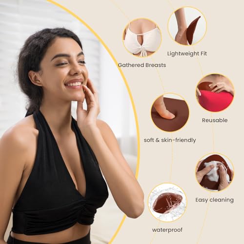 Image of Double Sided Sticky Bra Inserts Reusable Ultra Push Up Lift Self Adhesive Bra Pads for Bikini Swimsuit Strapless Dress