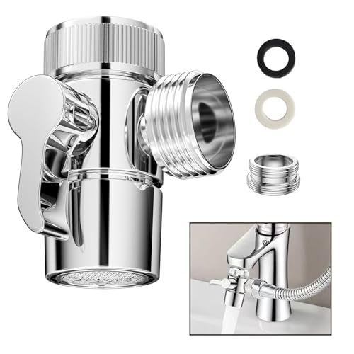 3 Wege Umschaltventil 1/2 Zoll mit M22 X M24,3 Wege Wasserhähn Umschaltventil Poliert T Adapter Dusche,304 Edelstahl Wasserhahn Umsteller,für Küchenspüle und Bad Waschbecken
