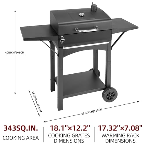 Charcoal Grills Outdoor BBQ Grill with 2 Side Table,Barbecue Grill Smoker with 343 Sq.in.Cooking Area for Outdoor Cooking Backyard Camping Picnics Beach by DNKMOR - Image 6