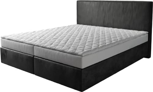 DELIFE Boxspringbett Dream-Well Mikrofaser Anthrazit Vintage 160x200 cm mit Matratze und Topper