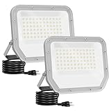 ELEKICO 2 Pack Super Bright 6500k 10000lm LED Flood Lights Outdoor,100w Led Outside Lights for Yard Outdoor Waterproof Work Lighting Floodlight for Garage Yard Garden Stadium