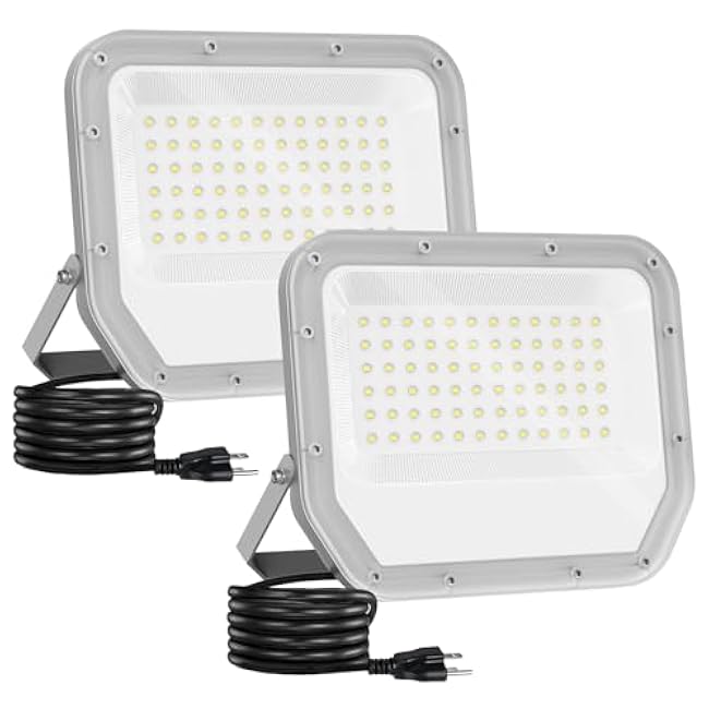 2 Pack Super Bright 6500k 10000lm LED Flood Lights Outdoor,100w Led Outside Lights for Yard Outdoor Waterproof Work Lighting Floodlight for Garage Yard Garden Stadium