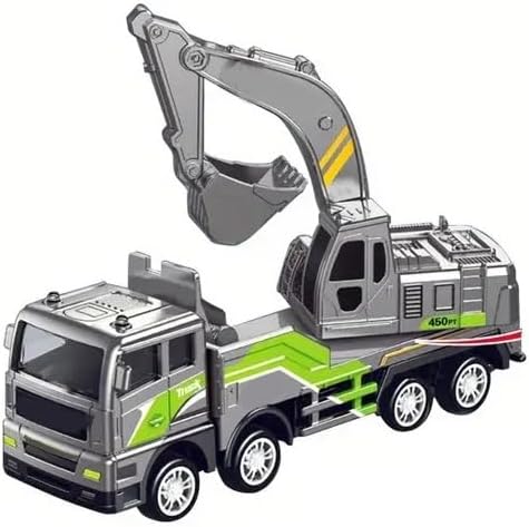 Unbreakable Friction Powered Excavator Truck with All Moving Parts Die Cast Alloy Model Engineering Construction Truck Toy for Kids Boys Girls Pull Back Vehicle