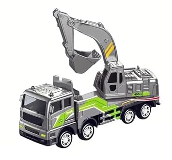 Friction Powered Excavator Truck Die Cast Alloy Model Engineering Construction Truck Toy for Kids Boys Girls Pull Back Vehicle