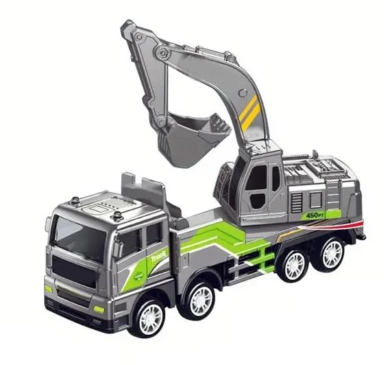 Unbreakable Friction Powered Excavator Truck with All Moving Parts Die Cast Alloy Model Engineering Construction Truck Toy for Kids Boys Girls Pull Back Vehicle