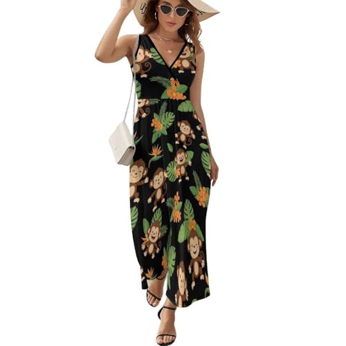 PPIKTC Trendy Flowing Long Dress for Women, Green Leaves Cute