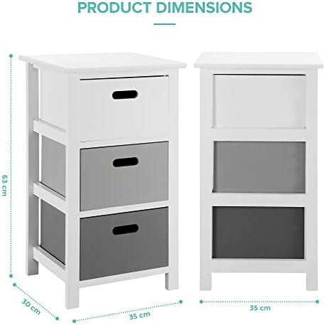 LIVIVO 3 NINA Drawer Storage Cabinet Freestanding Waterproof Unit Grey & White  Paulownia Wood Strong Design Perfect For Home Decor, Bathroom, Bedroom, Living Room, Hallway, Office (3 Drawer)
