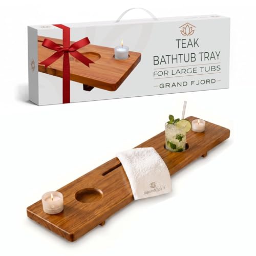 JapandiSpirit Grand Fjord 35 Luxury Teak Bathtub Tray for Large Tubs
