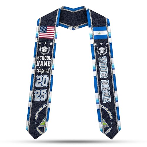 MonkeyVan Personalized Nicaragua Graduation Stole,Custom Nicaraguan Flag Graduation Sash,Nicaragua Stole Class of 2025 Sash S9