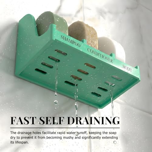 Image of Soap Holder for Shower Wall, 3-Compartment Soap Dish for Shampoo, Conditioner and Body Soap, Fast Draining & Rust-Proof & Heavy Duty, Ultra-Strong Adhesive for Long-Term Bathroom Use & Freestanding