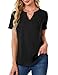 AKEWEI Womens Fashion Short Sleeve Pleated Blouses V Neck Tops Business Casual Clothing Black M