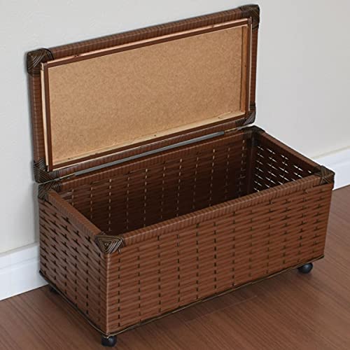 Baú Brinquedo Cesto Roupa Fibra Sintética C/rodinha 60x30x30 Palha Indiana Marrom