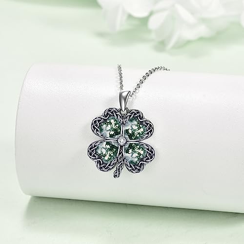 YAFEINI Clover Necklace Moonstone/Moss Agate Sterling Silver Shamrock Pendant Mothers Day for Women Mom4