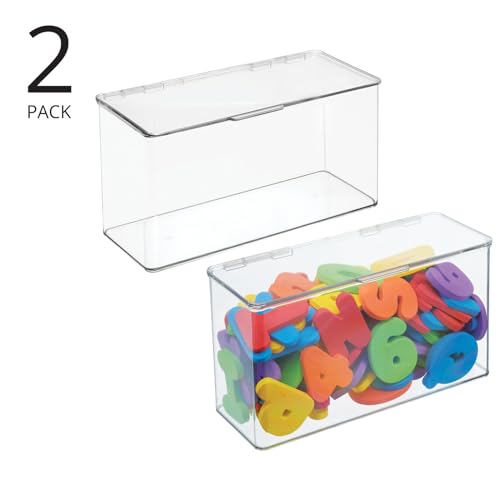 mDesign Plastic Stackable Playroom/Gaming Storage Organizer Bin Box with Hinged Lid for Drawer or Cabinet - Organize Electronics, Crayons, Games, Blocks, Toys, Lumiere Collection - 2 Pack - Clear - Image 5