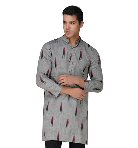 Image of Vastraa Fusion Men's Printed Kurta Pure Cotton Long Kurta, Round Collar, Full Sleeves, Button Kurta, Ethnic Wear