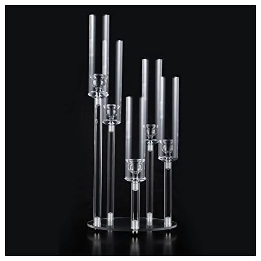 Wocadle 5 Arms Acrylic Clear Candelabra Centerpieces for Wedding, Pillar Taper Candlesticks Candle Holders with Acrylic Shade for Birthday Dinner Party Table Decoration(Fit 0.8" Led Candles)