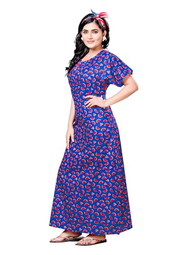 Image of PNAEONG Women's Printed Cotton Nighty, Gown Maxi - Free Size Watermelon, Blue