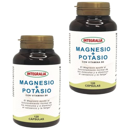 Integralia Magnesio y Potasio - Pack Ahorro 2 x 120 Cápsulas - Suplemento Mineral con Vitamina B6 - Para Reducir el Cansancio y la Fatiga - Formato Bote