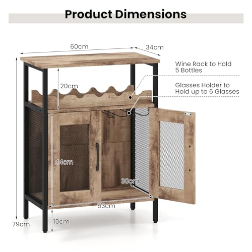 TANGZON Wine Bar Cabinet, Drinks Storage Sideboard with Glass Holder and Removable Bottle Shelf, Freestanding Organizer Cupboard Unit for Home Kitchen - Image 4