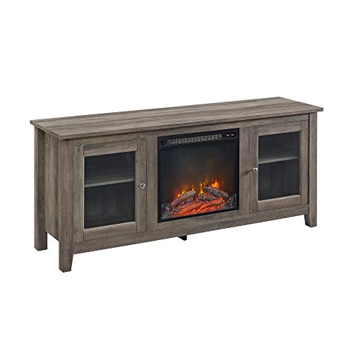 image for Walker Edison Rustic Wood and Glass Fireplace Stand for TV's up to 64