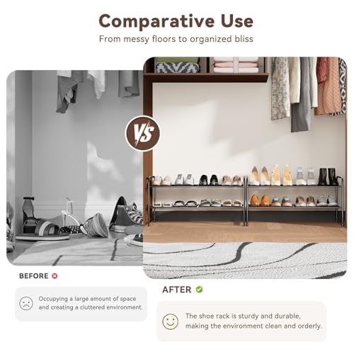 Image of Standard Shoe Rack 2-Tier 32.5 Inches Wide, Free Standing Shoe Organizer for Indoor Outdoor | Adjustable Heavy-Duty Metal Shelf Ideal for Home Entryway Closet & Garage Balcony | Black