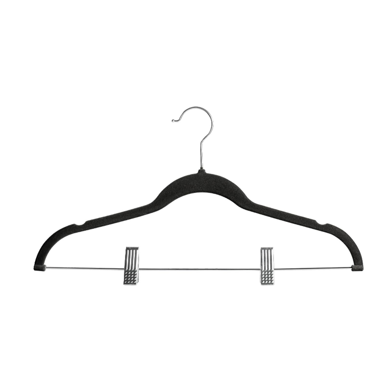 Softflame Samt Hosenbügel 24 Stück, rutschfeste Rock Kleidung Hosen Kleiderbügel mit verstellbaren Clips, 360° Drehhaken Schwarz/Silber