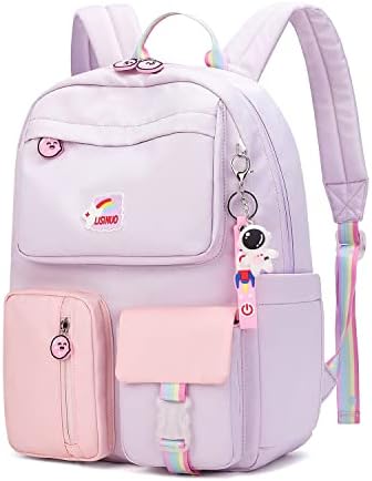 AUOBAG Backpacks for Girls Backpack for School Suitable Ages 6-8 Kids - Pass CPSC Certified - Gift Cute Pendant (Purple)