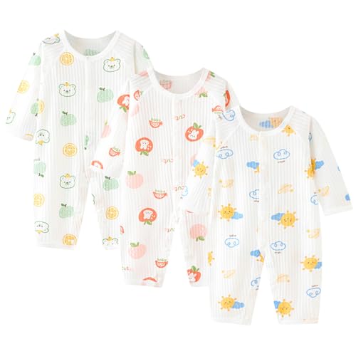 Barboteuses bébé garçon fille en coton avec motif dessin animé et couleur unie