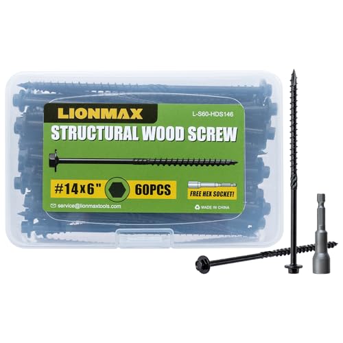 LIONMAX Structural Wood Lag Screws 6 Inch, 60-PCS, #14 X 6, Heavy Duty Rust Resistant Hex Head Exterior Timber Screw for Log/Landscape, Hex Socket Included, Black by LIONMAX - Image 7