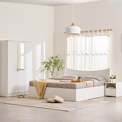 Image of Home Centre Helios Alton Box Storage Queen Bed with Bedside Table and 3-Door Wardrobe