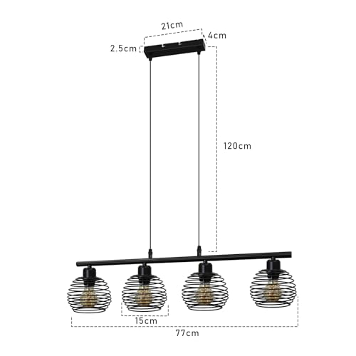 ZMH Pendelleuchte Esstisch Hängelampe Vintage - Schwarz Hängeleuchte Industrial Design Retro Esstischlampe E27 Metall 4 Flammig Esszimmerlampe für Esszimmer Küche Wohnzimmer Arbeitszimmer
